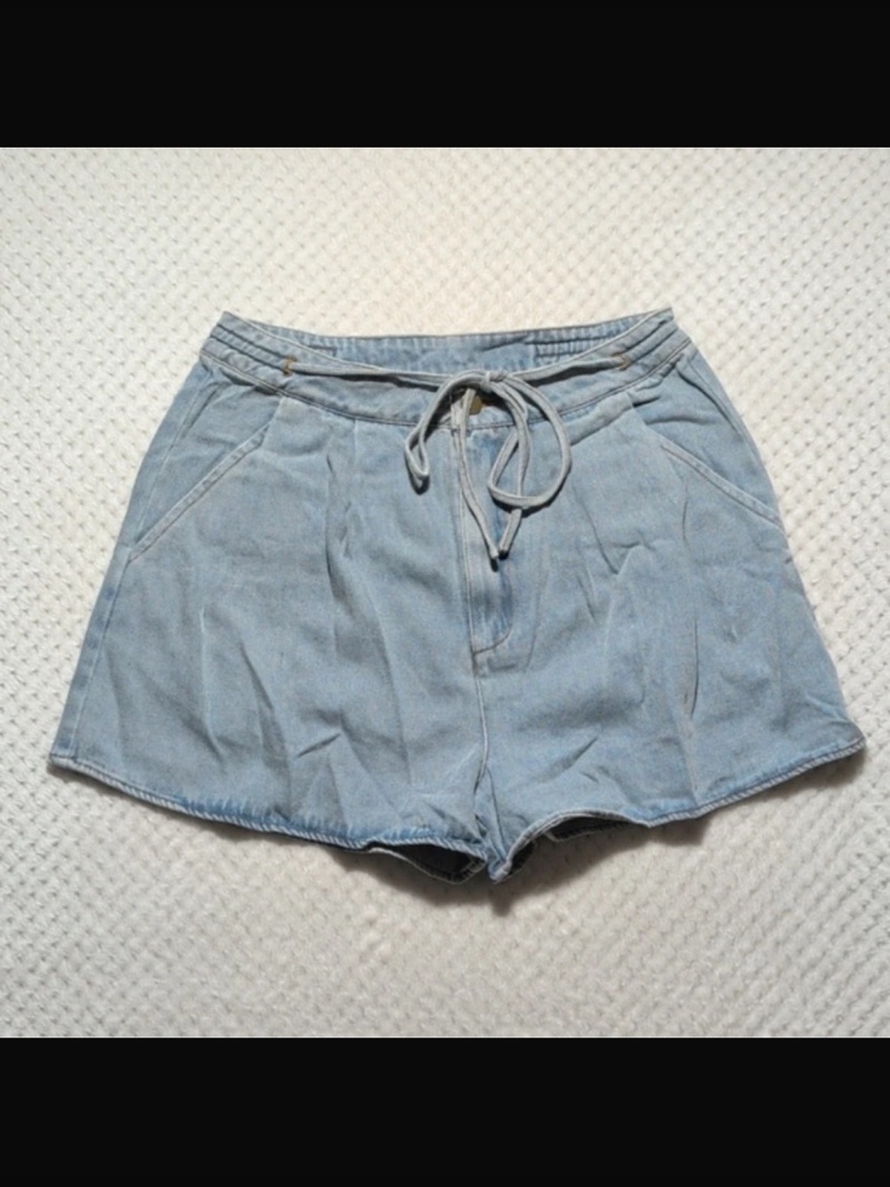 Cupshe Light Blue High-Waist Drawstring Denim Shorts